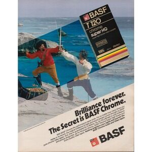 BASF Chrome VHS Video Cassette Brilliance Forever Pirate Duel Print Ad 1986